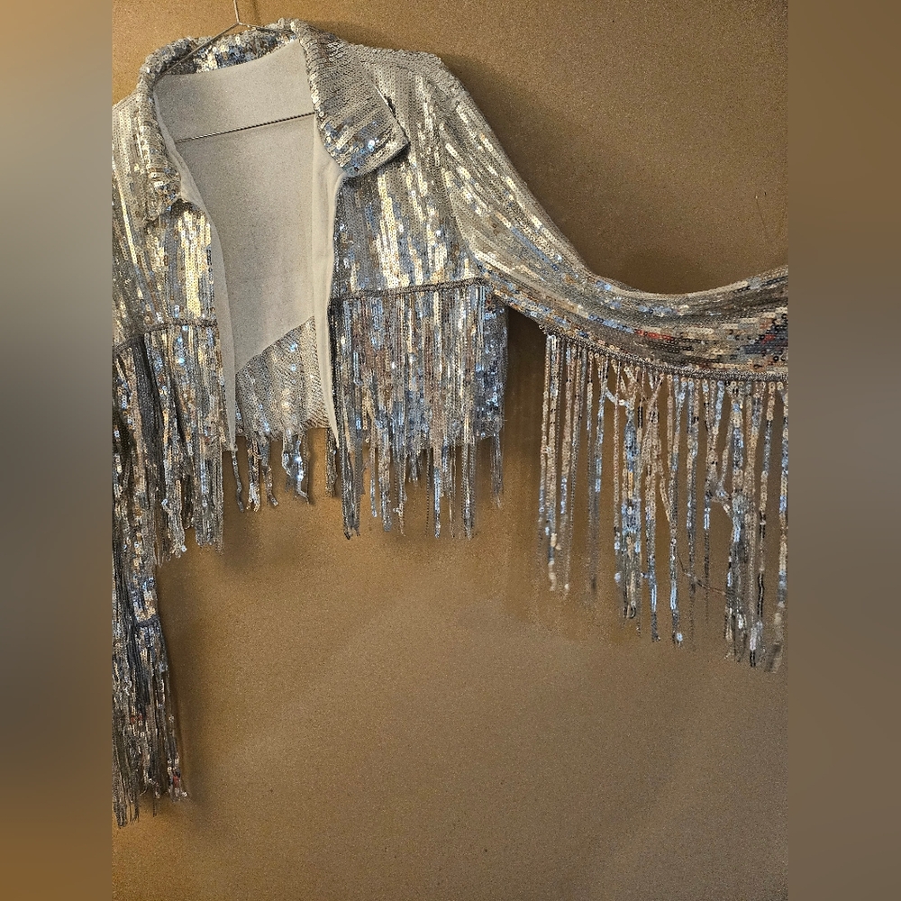 Sequin fringe disco ball silver jacket
